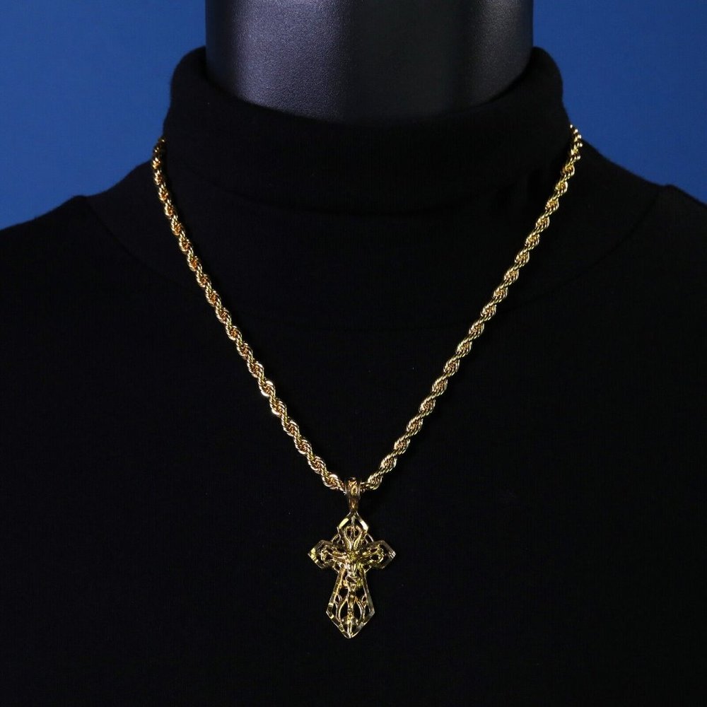 14k Jesus Cross Necklace + Pendant